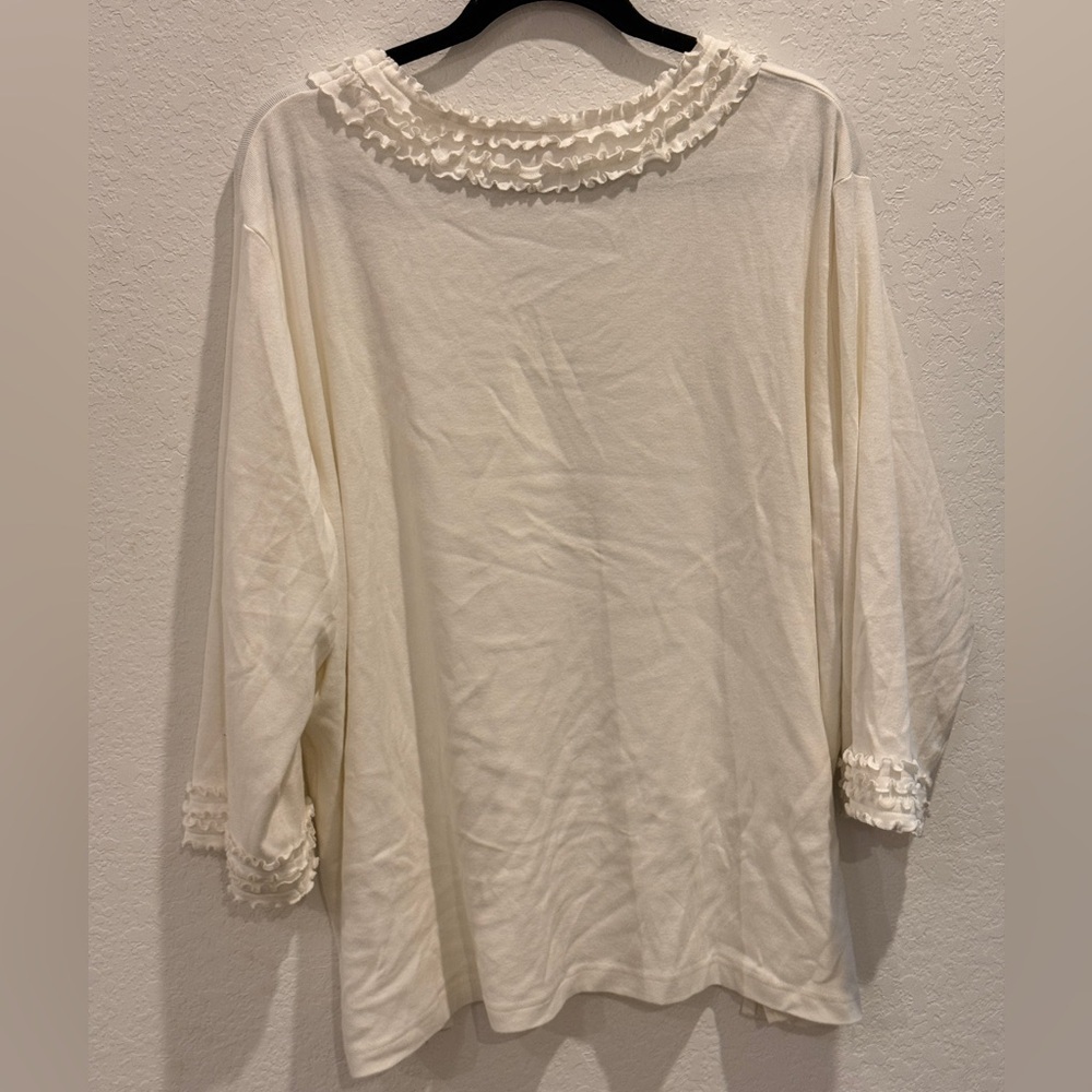 Quacker Factory Cream Ruffled Blouse - Picture 2 of 2